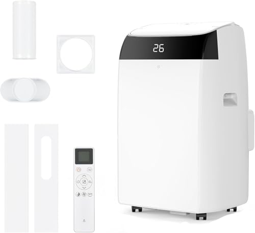 Leises 4-in-1 Mobiles Klimagerät 12000 BTU | Kühlen/Ventilieren/Entfeuchten/Follow-Me | Für Räume Bis 43–51㎡ Abluftschlauch+Digitaldisplay+Fernbedienung+24h-Timer