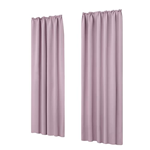 Deconovo Blackout Curtains Thermal Insulated Boys Drapes Pencil Pleat Curtains for Kids Bedroom W55 x L82 Pink Lavender One Pair