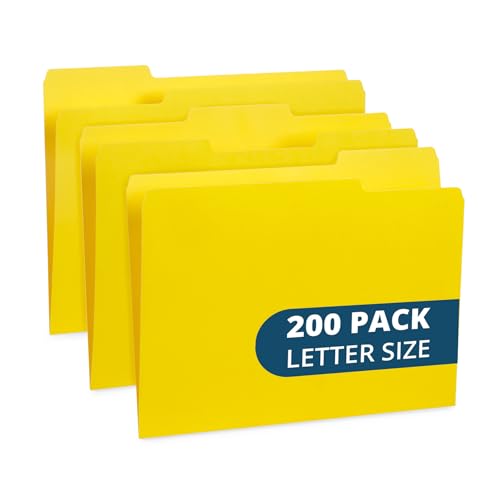 Blue Summit Supplies 200 File Folders, Letter Size, 1/3 Cut Tab, Yellow