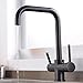Grifo de Cocina 3 Vias Grifo para Beber Recto Latón Caliente y Fría Giratorio Multifunción Grifo para Osmosis-Negro