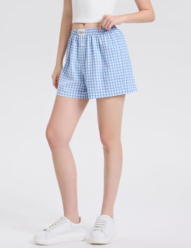 Image of LOMON Womens Boxer Shorts Casual Summer 2026 Pajama Lounge Sleep Pj Gingham Plaid Shorts Y2K Beach Bottoms