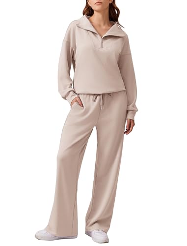 Image of PINSPARK 2 Piece Sets for Women 2026 Fall Outfits Sweatsuit Oversized Sweatshirt Wide Leg Sweatpants Matching Set Tracksuit