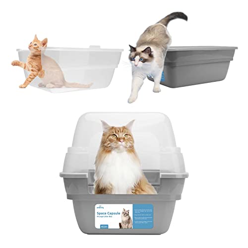 Petfamily Cat Litter Box, Large Foldable Jumbo Hooded Cat Litter Box With Transparent Lid,Grey #TOP5