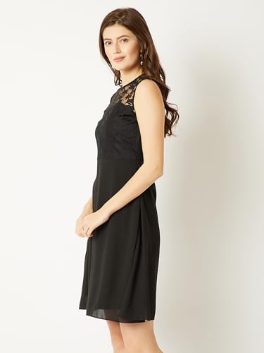 Image of Miss Chase Women's Round Neck Sleeveless Polyester Ruffled Knee- Length Dress