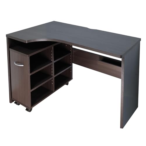地球家具 ワイドデスク ラックセット 幅100cm L字 コンパクト タップ収納 コーナーデスク パソコンデスク 学習机 勉強机 ブラウン×ブラウン 組立品