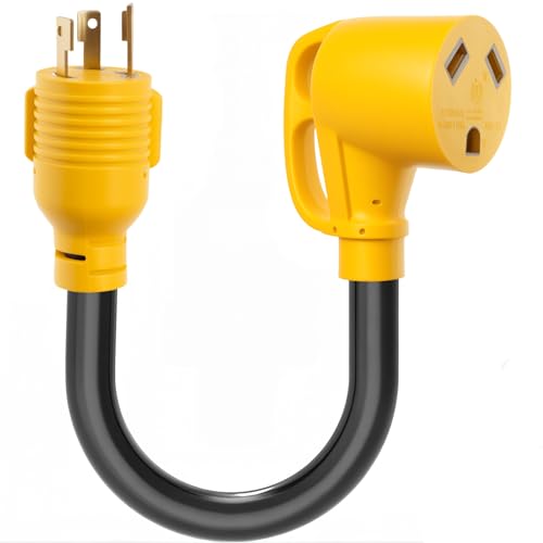 CXIYUA 30 Amp RV Generator Adapter 1FT, NEMA L5-30P Adapter Twist Lock Male Plug to NEMA TT-30R Female, Heavy Duty STW 10 AWG RV Plug Adapter for RV, Camping, Industrial, ETL Listed