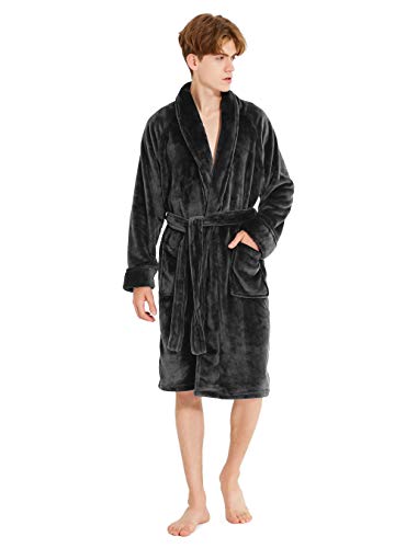 DAVID ARCHY Men's Fleece Robe Ultra Soft Plush Shawl Collar 3/4 Length Long