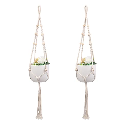 Lot de 2 suspensions en macramé pour plantes d'intérieur ou d'extérieur - 106,7 cm - 4 pieds Cover