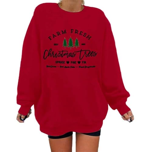 Sudadera de forro polar con cremallera para mujer, sudadera blanca de Navidad con cuello redondo, diseño gráfico de árbol de Navidad, suéter de Navidad de gran tamaño, rosso, XL