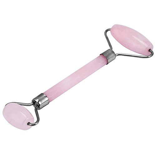 Rouleaux de Massage Facial Roller de Visage Jade Roller Visage en Quartz Rose masseur Beauté Naturelle (argenté)