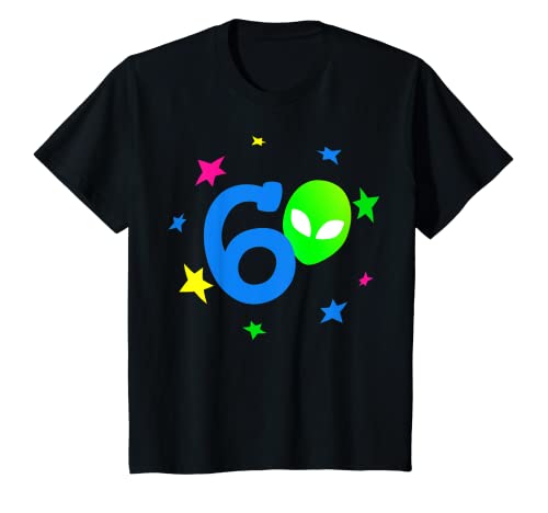 Niños 6º cumpleaños número 6 divertido extraterrestre cabeza estrellas colorido Camiseta