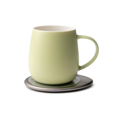 Image of Ui 3 Self-Heating Mug Set - Verde Green | 12 fl oz / 355 mL Ceramic Coffee & Tea Mug Set with Heating Pad