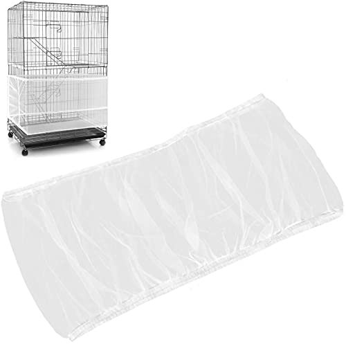 Image of Universal Bird Cage Seed Catcher,Seed Catcher Guard Net Cover,Parrot Nylon Mesh Net Cover,Soft Airy Cage Net Stretchy Skirt for Round Square Cages (Circumference 74 inch to 118 inch,White)