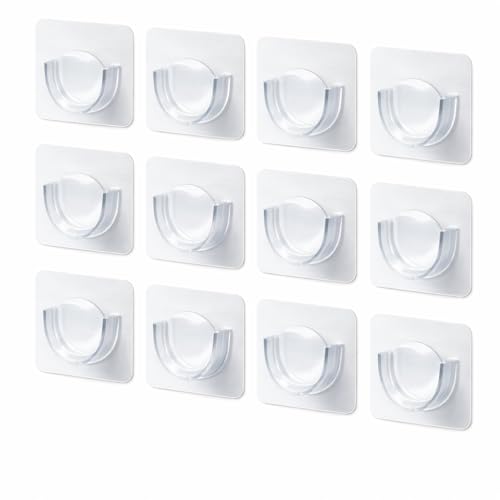 Image of T ESSENTIALS Multipurpose Transparent Self Adhesive Wall Mounted Curtain Rod Holder U Shape No Drilling Closet Brackets Curtain Rod Hooks Hangers for Bathroom Kitchen Home (Pack of 12)