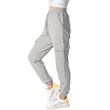 TOMEEK Jogginghose Damen Sporthose Frauen Baumwolle Cargohose Sweatpants Elastisch Bund Freizeithose Lang Trainingshose mit 4 Taschen und Kordelzug Fitness Jogger Laufhosen (Grau,M)