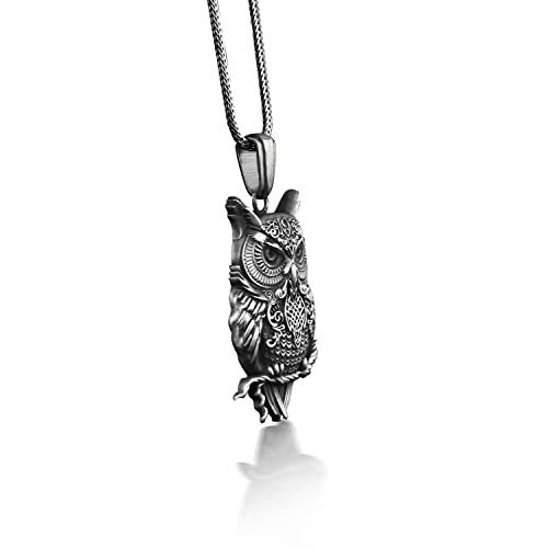 Owl Necklace With Engraved Viking Knot, Norse Mythology Symbols On Bird Animal Necklace, Cyberpunk Necklace In Silver, Nordic Necklace #TOP1
