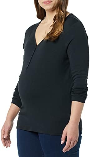 Amazon Essentials Women's Maternity Nursing Slim-Fit Henley Shirt, Black, XX-Large