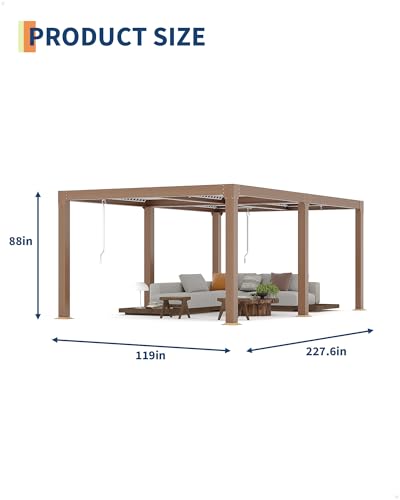 Image of GarveeLife Louvered Pergola 10 ft x 20 ft, Outdoor Pergola with Adjustable Louvered Roof, Reinforced Aluminum Frame, Integrated Drainage System, Hardtop Gazebo for Patio, Deck, Wood Grain