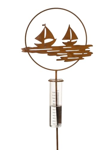 Regenmesser Gartenstecker Segelschiff im Ring H:100 cm im Rost Design...
