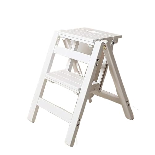 Folding Wooden Step Ladder Stool - Portable 2/3 Steps Multi-Functional Stool for Home, Library & Stairway, Solid Wood Folding Chair for Easy Access