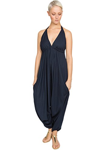 likemary Halter Top Harem Jumpsuits for Women - Comfy One Piece Romper with Pockets - Sexy Boho Vacation Outfit for Summer - Navy Blue