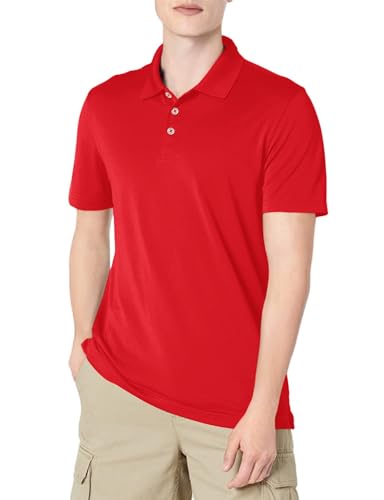 Amazon Essentials Men's Golf Polo Shirt, Short Sleeve, Slim-Fit, Quick-Dry, Red, Small