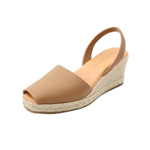 Espadrilles Wedges for Women, Dressy Soft Leather Peep Toe Womens Espadrille Sandals, Comfortable Casual Summer Slip On