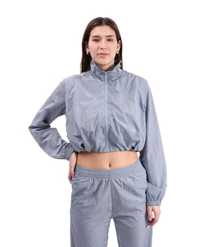 Hinnominate - Chaqueta de nailon corta con cremallera completa para mujer, perfecta para la temporada primaveral, Azzurro Polvere, S