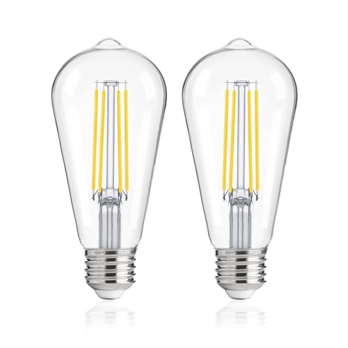 FLSNT Outdoor Light Sensor Dusk to Dawn Light Bulbs 60W Equivalent 7W ST64 LED Edison Screw Bulb Automatic On/Off 5000K Daylight White 806LM Security Bulbs for Garage Backyard Balcony Pack of 2