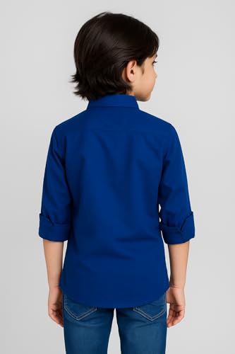 Image of Boys Kids Royal Blue Cotton Shirt, Long Roll-Up Sleeves, Party, Age 2-6 Years