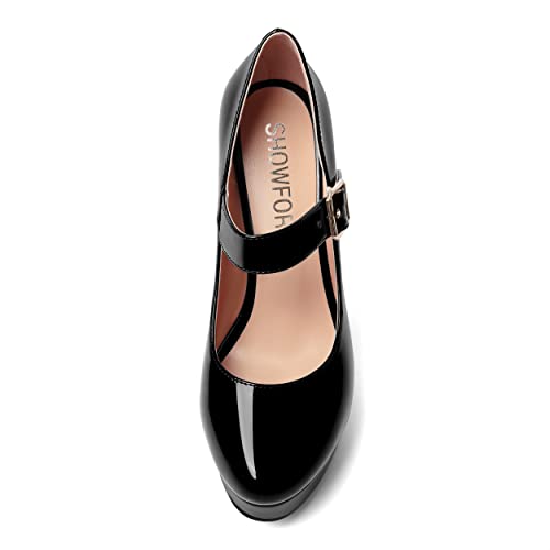 SHOWFOREST Womens Slip On Adjustable Strap Patent Party Platform Sexy Round Toe Block High Heel Pumps Shoes 5 Inch3