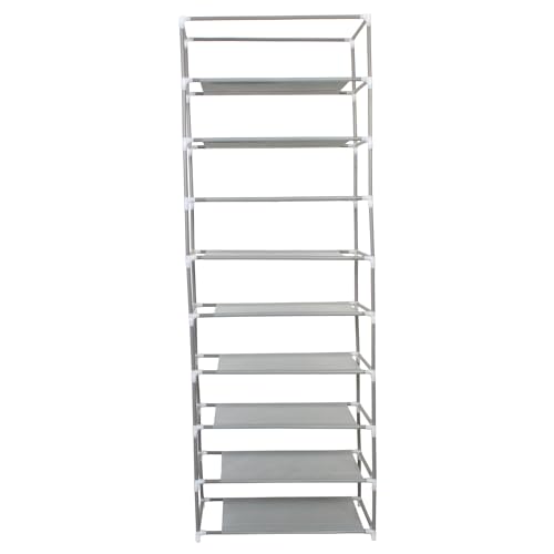 Image of OBBO 9-Layer Collapsible Shoe Rack - Space-Saving Shoe Organizer for Home, Closet, Hallway - Portable Foldable Storage Shelf for Shoes, Slippers, Boots - Compact and Durable Metal Frame-Grey