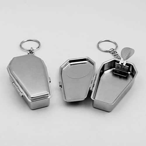 Image of 1PC Portable Ashtray Mini Ash Tray with Lids Smell Proof, Metal Coffin Shape Pocket Ashtray, Key Chain Small Car Ashtrays for Outdoor, Travelling, Camping