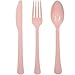 Tiger Chef Plastic Cutlery Set Heavy Duty Colored Plastic Silverware - Includes 96 Forks, 96 Teaspoons, and 96 Knives (Pink, 288)