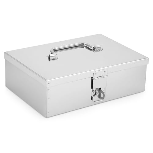 Image of Bin Buddy Stainless Steel Storage Box for Padlock | 9 inch x 6 inch x 2.75 inch Design | Great For Storing Jewelry, Passport, Cash, Valuables, Small Items, & More