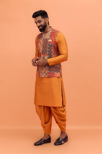 Image of Kisah Men's Cotton Printed Jacket Set with Nehru Jacket Regular Fit | Designer Ethnic Layering | Wedding & Occasion Wear