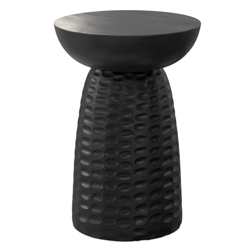 SIMPLIHOME Boyd End Table - 13 inch Wide Solid Mango Wood Round Accent Table in Black, Handcrafted Contemporary Nightstand or Lamp Stand for Living Room, Bedroom, or Office, Assembled