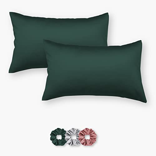 Image of SEEVO 400 TC Luxurious Satin Silk Pillow Covers /Pillowcases with Envelope Closure, Soft Comfortable Protects Hair and Skin - 17 inch x 27 inch - Set of 2 (Dark Green)
