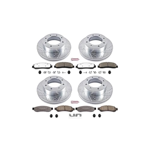 Image of PowerStop Front & Rear Brake Kit For Ford F-350 Super Duty 2012 - Truck & Tow Carbon Fiber Ceramic Brake Pads + Drilled & Slotted Rotors Upgrade, K6546-36