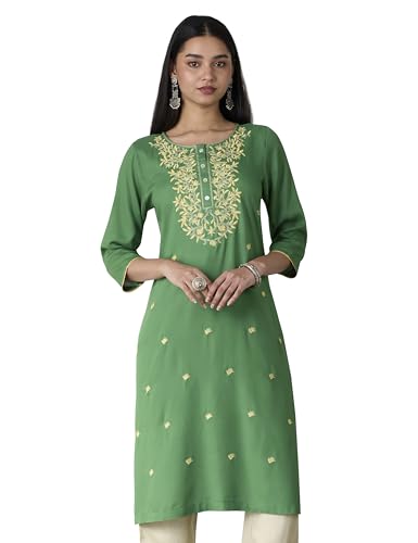Image of Amazon Brand - Myx Women Embroidered Straight Fit Kurta (Available in Plus Sizes)