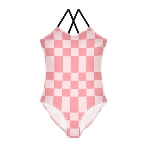 Image of Black and White Chess Girls One Piece Swimsuits Board Marble Tile Sport Halter Swimwear Beach Bathing Suit 3T
