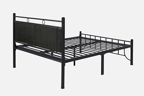 Image of Zuno Metal Queen Size Bed Without Storage | Wrought Iron Double Bed with Headboard & Footboard | Sturdy Powder Coated Platform Bed Queen Size Cot for BedroomLivingRoom Black (75x60)