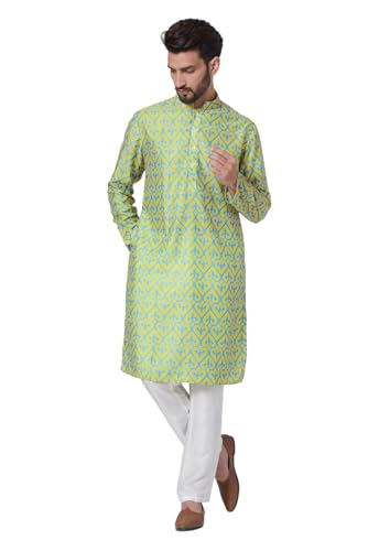 Image of LookMark Men's Cotton Blend Printed Long Kurta Suitable for All Indian Wedding, Occasions, and Festivals