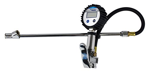 Plews & Edelmann Tru-Flate 17-879 Deluxe Digital Inflator Gauge with Hose and Straight-On Dual Foot Chuck (0-200 PSI), 1 Pack
