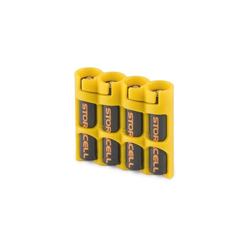 Storacell by Powerpax Slimline AAA Battery Storage Caddy, Yellow, Holds 4 Batteries (Not Included)