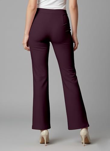 Image of Mehrang Cotton Blend Bootcut Parallel Trouser Pants for Women Regular Fit, Bellbottom Straight Pants for Womens
