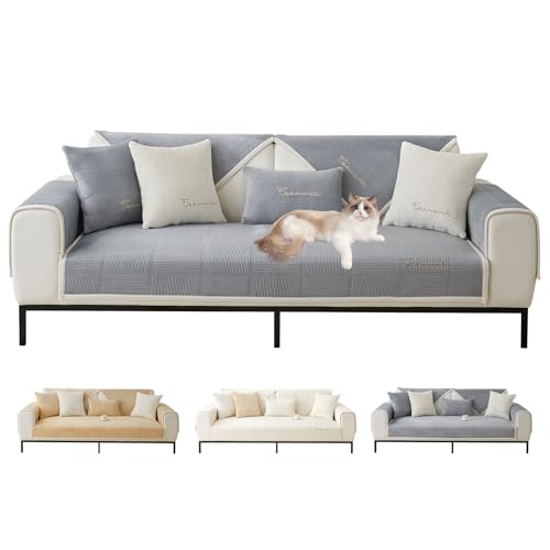 ShowyLive Sofa Covers 1 2 3 4 Seater Non Slip Sofa Slipcovers Super Soft Fleece Sofa Cushion Covers Sofa Protectors from Pets/Kids/Dogs(Grey, 35 * 71 inch/90 * 180CM)
