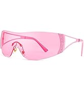 FEISEDY Rimless Y2K Sunglasses for Women Men Fashion Futuristic Wrap Around Oversized Trendy Shie...