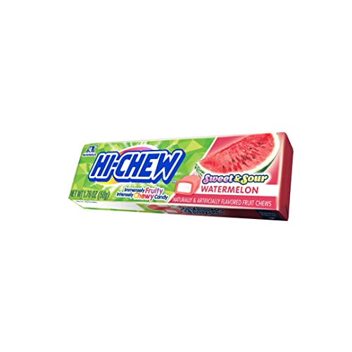 HI-CHEW Watermelon - Box of 15 Sticks, 1.76oz ea | Unique Fun Soft & Chewy Taffy Candy | Immensely Juicy Fruit Flavors
