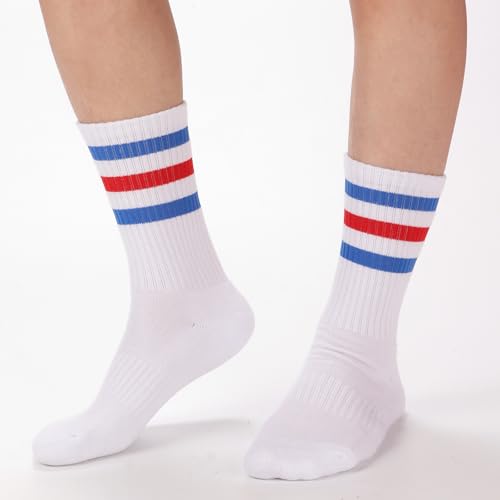 Image of Ultrafun 5 Pairs Striped Crew Socks Cotton Cushioned Athletic Sports Running Socks for Men Women Teens